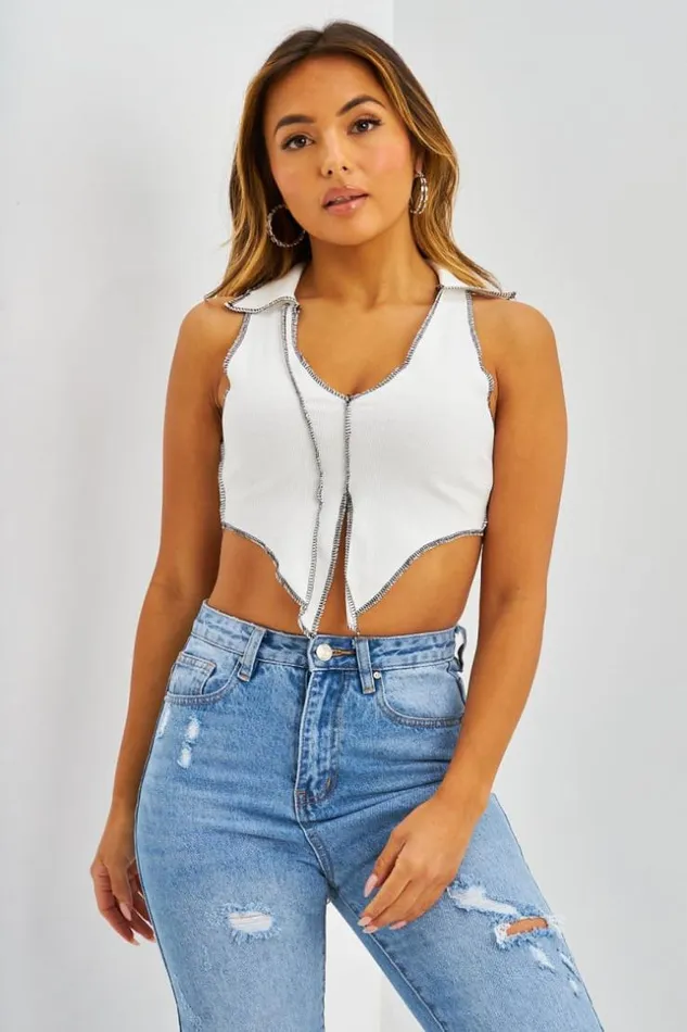 Women Dbardeur Blanc Nouer Col Rabat White Brentiny Paris Top And Tank Tops