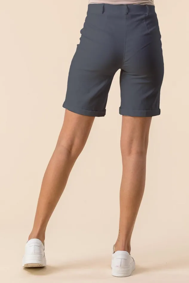 Women Dark Grey Elastic Waist Turn Up Stretch Shorts Roman Occasionwear