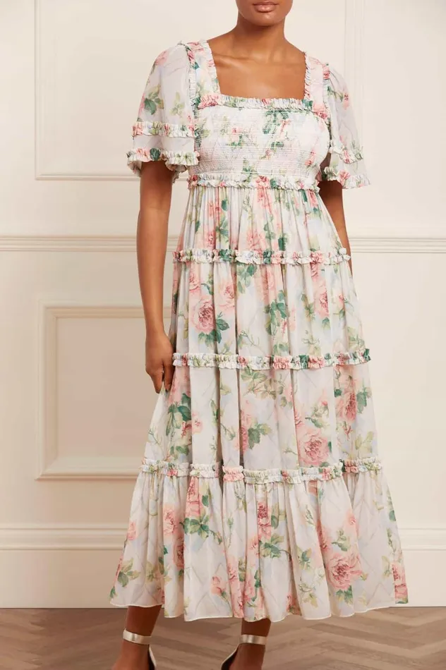 Women Day Dresses Needle and Thread Harlequin Rose Chiffon Smocked Ankle Gown Multi Women Day Dresses Needle and Thread Harlequin Rose Chiffon Smocked Ankle Gown Multi