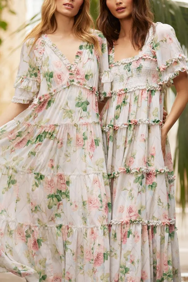 Women Day Dresses Needle and Thread Harlequin Rose Chiffon Smocked Ankle Gown Multi Women Day Dresses Needle and Thread Harlequin Rose Chiffon Smocked Ankle Gown Multi
