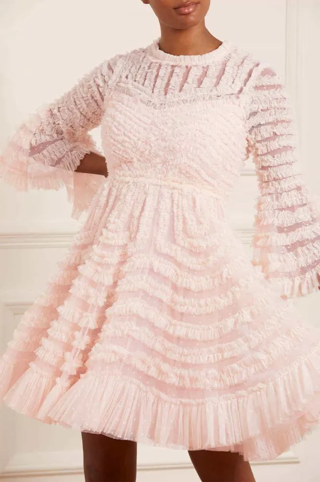 Women Day Dresses Needle and Thread La Vie En Rose Round Neck Mini Dress Pink