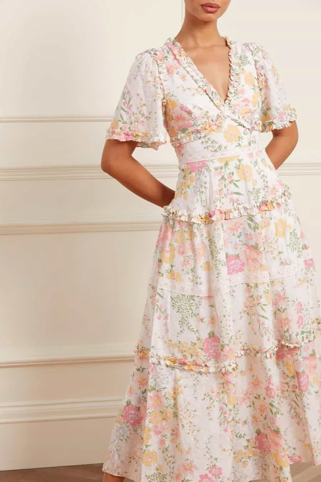 Women Day Dresses Needle and Thread Sunrise Bloom Cotton Ribbon Ankle Gown Multi