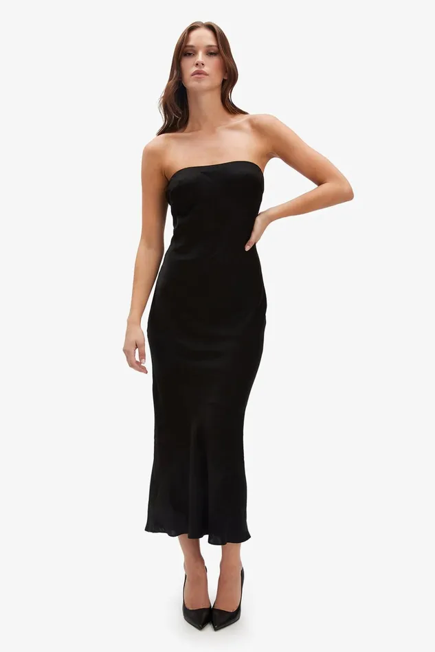 Women Day To Night Dresses Bardot Casette Strapless Slip Dress In Black Black