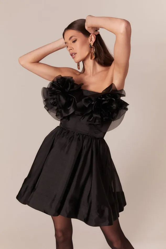 Women Day To Night Dresses Bardot Fleurette Flower Mini Dress In Black Black Women Day To Night Dresses Bardot Fleurette Flower Mini Dress In Black Black