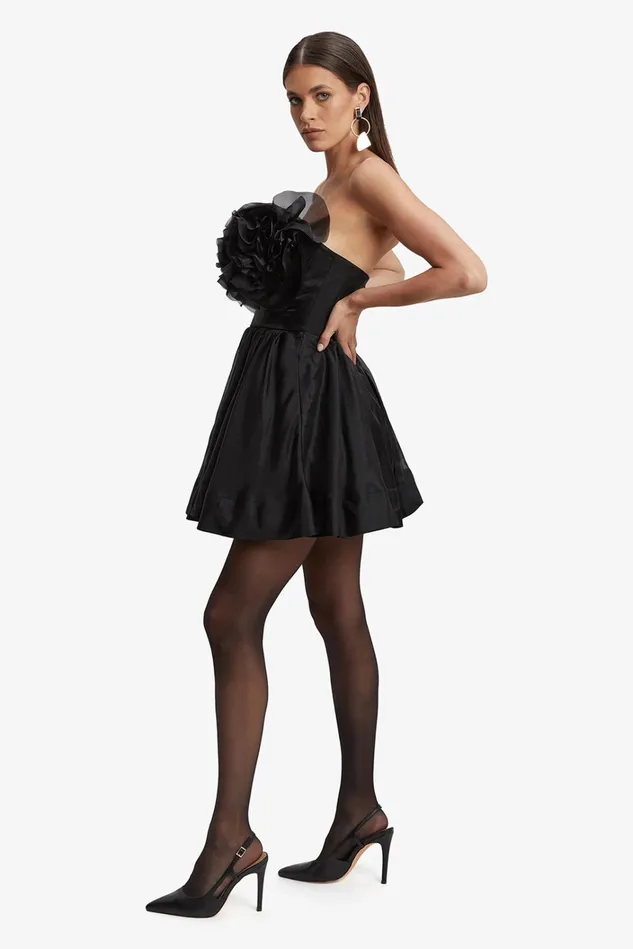 Women Day To Night Dresses Bardot Fleurette Flower Mini Dress In Black Black Women Day To Night Dresses Bardot Fleurette Flower Mini Dress In Black Black