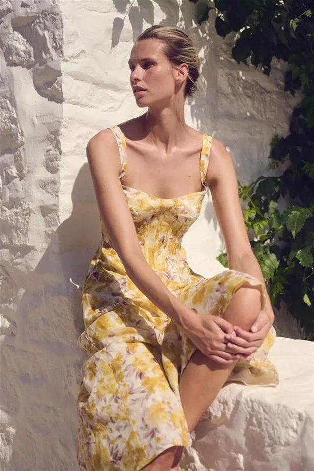 Women Day To Night Dresses Bardot Lilah Corset Midi Dress In Yellow Floral Yellow Floral Women Day To Night Dresses Bardot Lilah Corset Midi Dress In Yellow Floral Yellow Floral