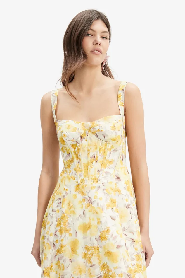 Women Day To Night Dresses Bardot Lilah Corset Midi Dress In Yellow Floral Yellow Floral Women Day To Night Dresses Bardot Lilah Corset Midi Dress In Yellow Floral Yellow Floral