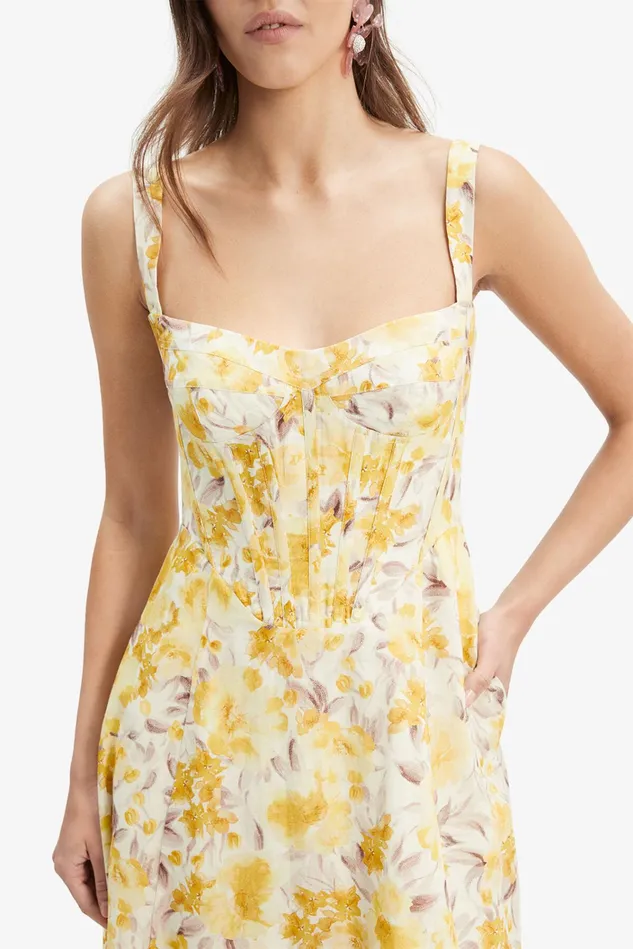 Women Day To Night Dresses Bardot Lilah Corset Midi Dress In Yellow Floral Yellow Floral Women Day To Night Dresses Bardot Lilah Corset Midi Dress In Yellow Floral Yellow Floral