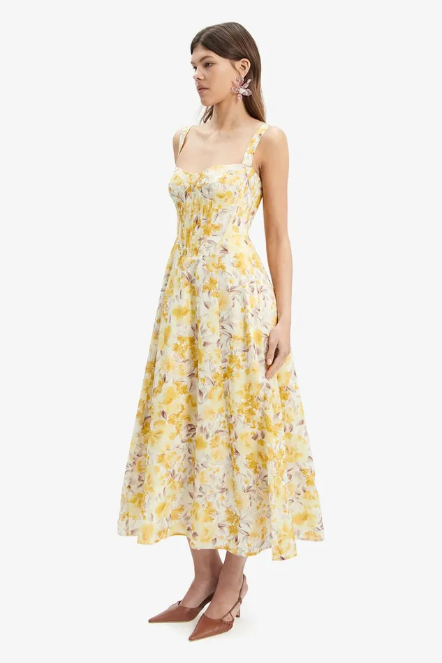 Women Day To Night Dresses Bardot Lilah Corset Midi Dress In Yellow Floral Yellow Floral Women Day To Night Dresses Bardot Lilah Corset Midi Dress In Yellow Floral Yellow Floral