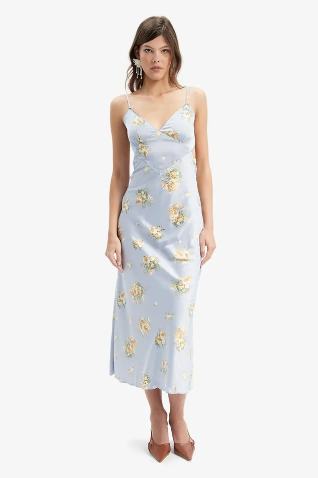 Women Day To Night Dresses Bardot Malinda Slip Dress In Baby Blue Floral Baby Blue Floral
