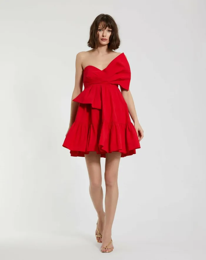 Women Daytime Dresses Mac Duggal Faille Strapless Twist Bow Mini Dress Cherry