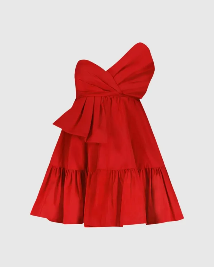 Women Daytime Dresses Mac Duggal Faille Strapless Twist Bow Mini Dress Cherry