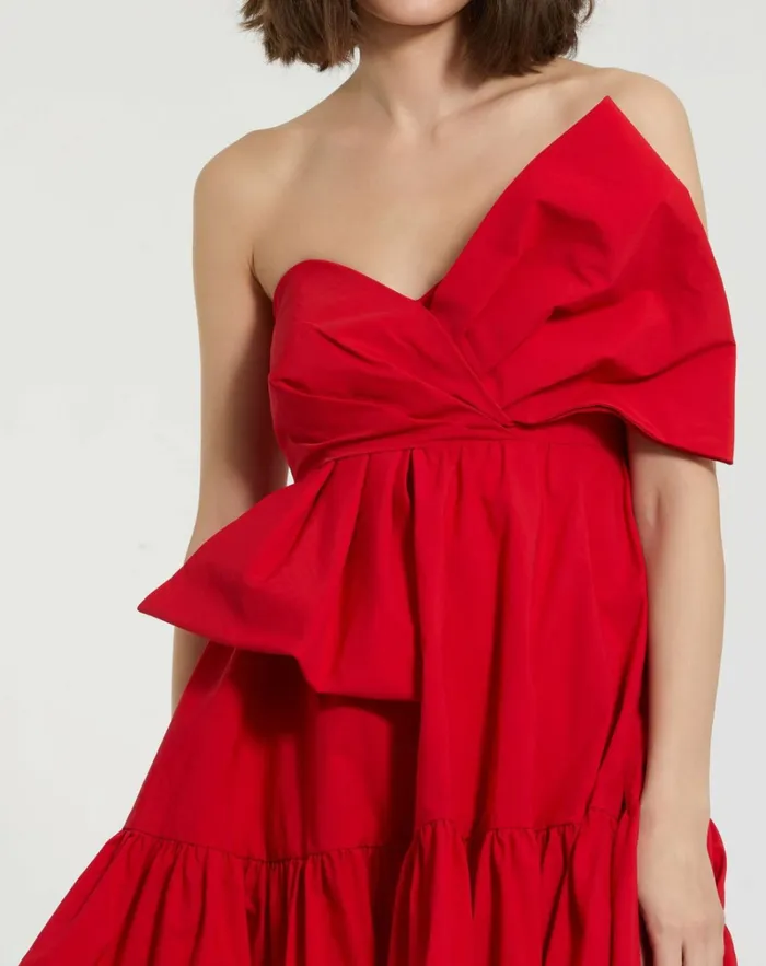 Women Daytime Dresses Mac Duggal Faille Strapless Twist Bow Mini Dress Cherry
