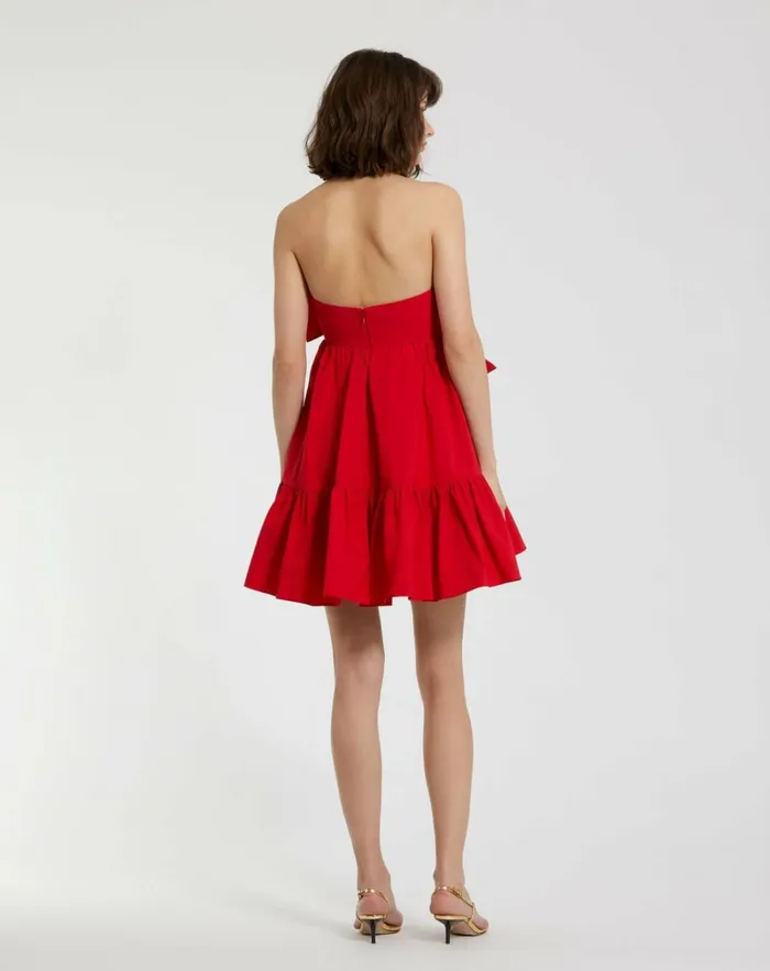 Women Daytime Dresses Mac Duggal Faille Strapless Twist Bow Mini Dress Cherry