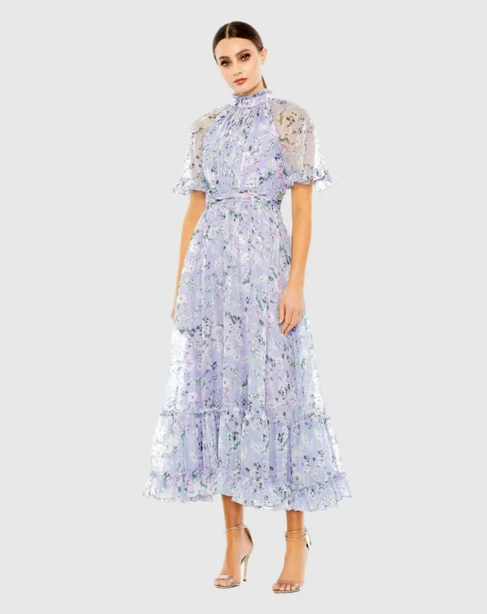 Women Daytime Dresses Mac Duggal Floral Print High Neck Raglan Sleeve Dress Lilac Multi Women Daytime Dresses Mac Duggal Floral Print High Neck Raglan Sleeve Dress Lilac Multi