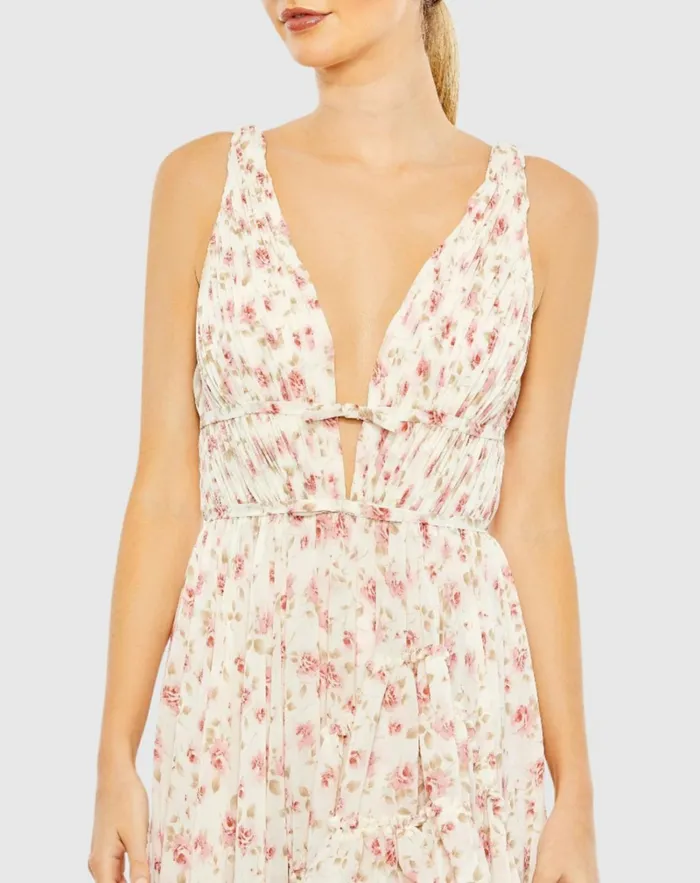 Women Daytime Dresses Mac Duggal Floral Print Sleeveless Ruffled HighLow Gown Pink Multi Women Daytime Dresses Mac Duggal Floral Print Sleeveless Ruffled HighLow Gown Pink Multi