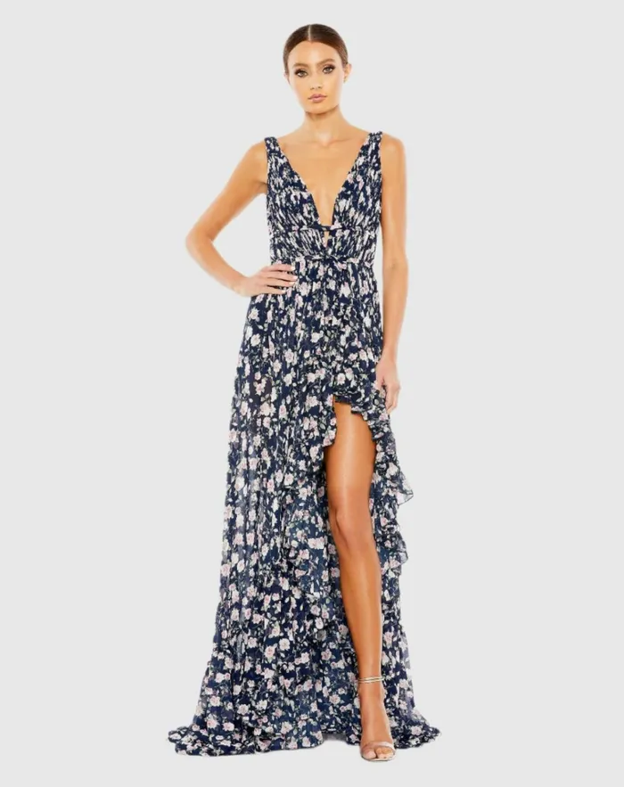 Women Daytime Dresses Mac Duggal Floral Print Sleeveless Ruffled HighLow Gown Pink Multi Women Daytime Dresses Mac Duggal Floral Print Sleeveless Ruffled HighLow Gown Pink Multi