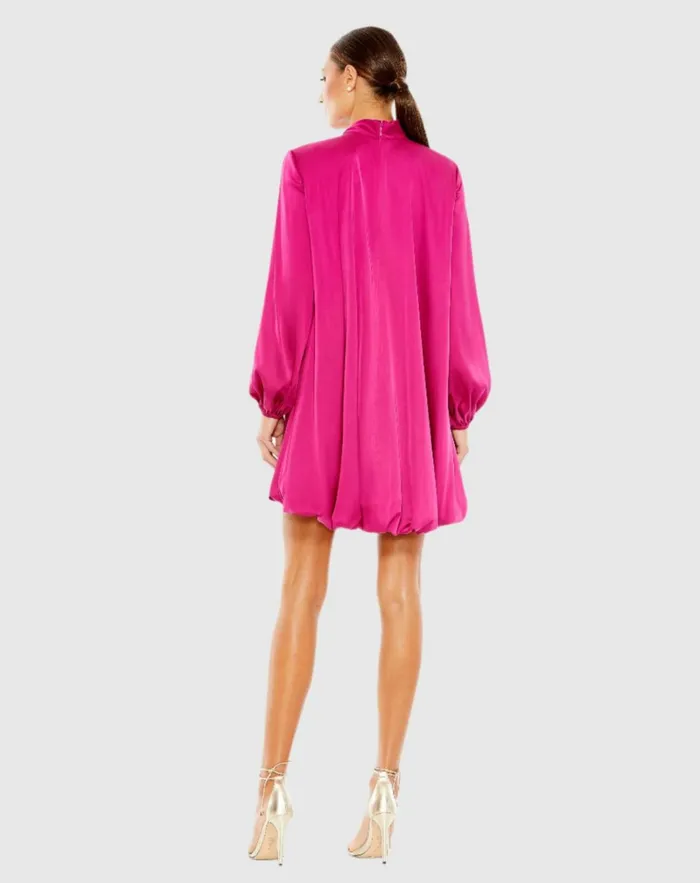 Women Daytime Dresses Mac Duggal High Neck Long Sleeve Bubble Hem Dress 8211 FINAL SALE Hot Pink