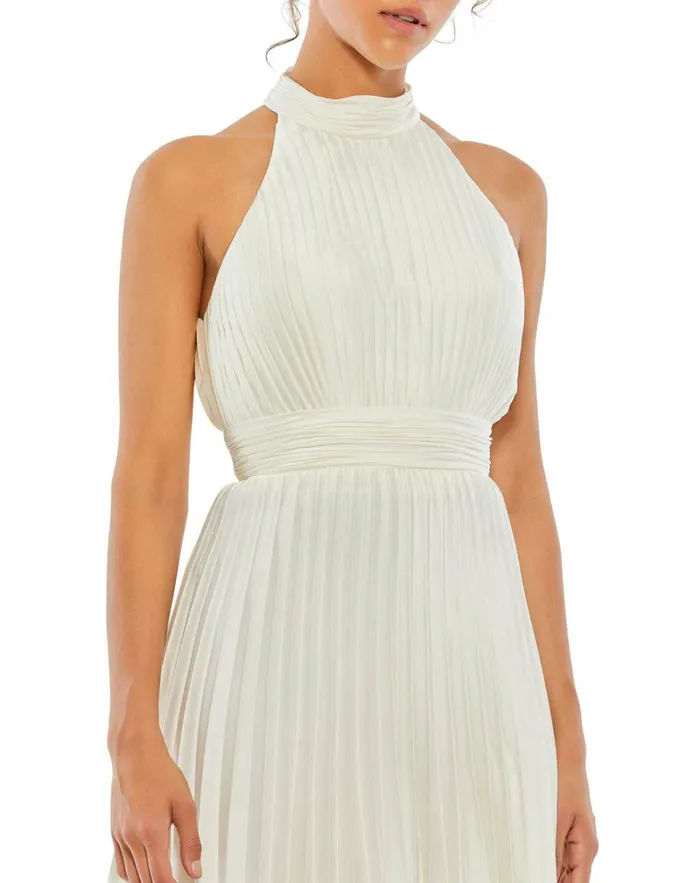 Women Daytime Dresses Mac Duggal Pleated Halter Neck Mini Dress White