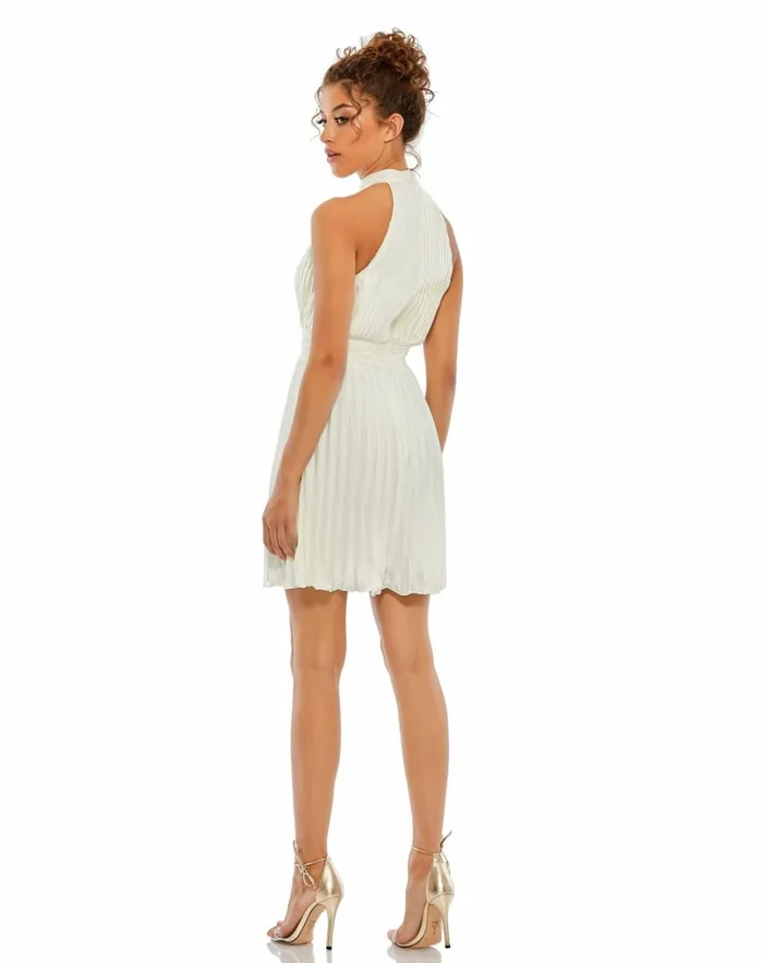 Women Daytime Dresses Mac Duggal Pleated Halter Neck Mini Dress White