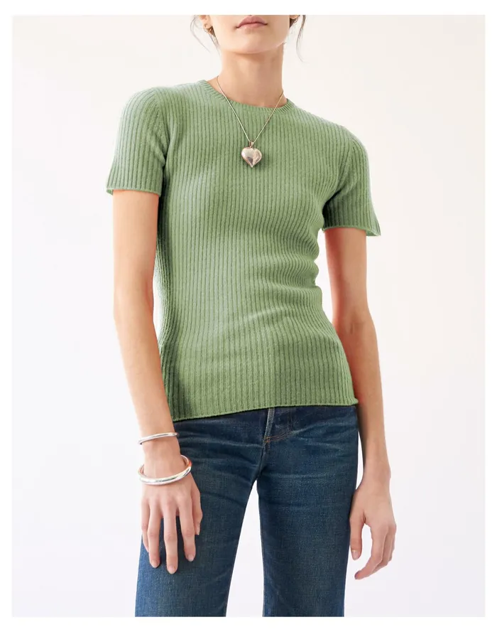 Women DEMY BY DEMYLEE Cashmere Naima Rib Sweater Top Light Green Madewell Sweaters
