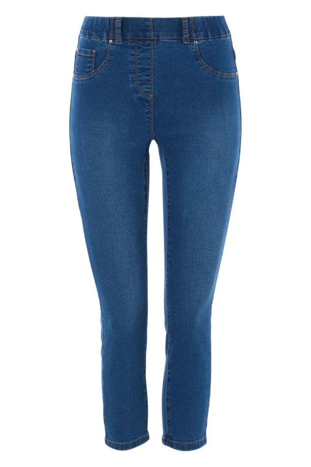 Women Denim Blue Elastic Waist Cropped Denim Jegging Roman Coords