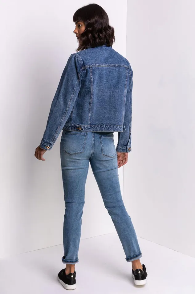 Women Denim Distressed Denim Jacket Roman Jackets