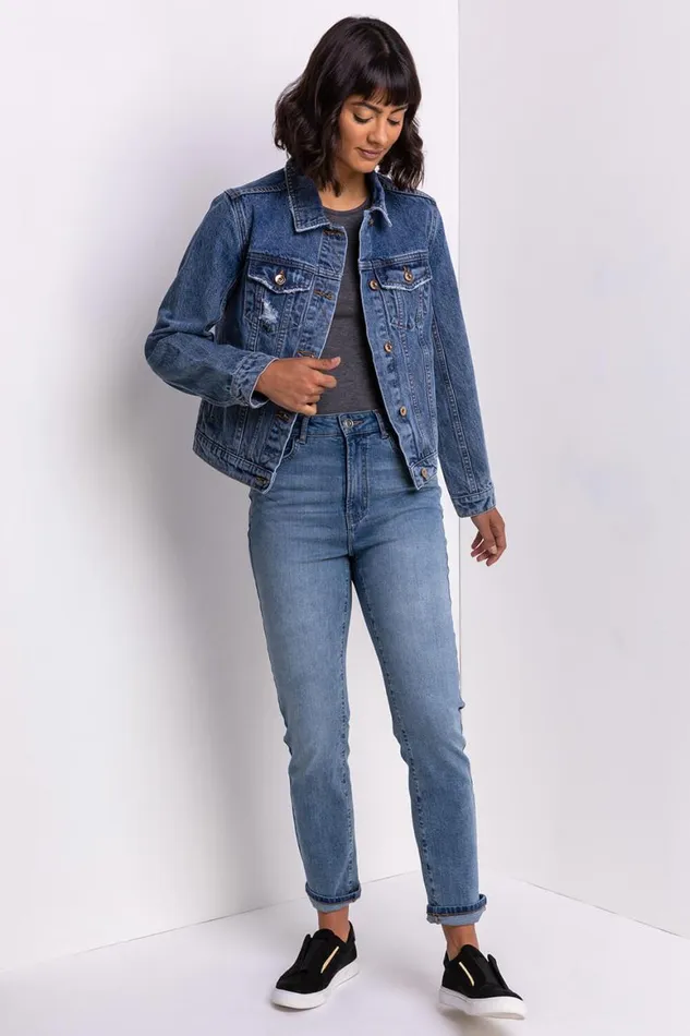 Women Denim Distressed Denim Jacket Roman Jackets