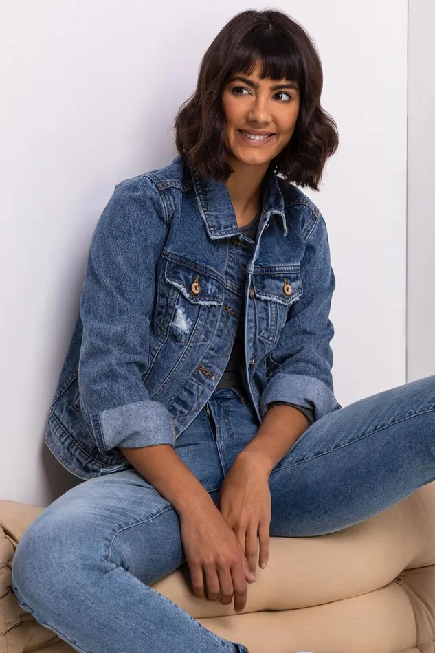 Women Denim Distressed Denim Jacket Roman Jackets