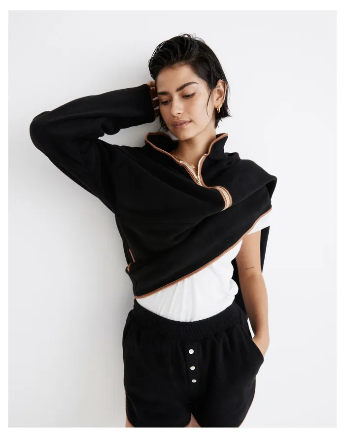 Women Donni Fleece Half Zip Pullover Jet Madewell Sweatshirts and Sweatpants