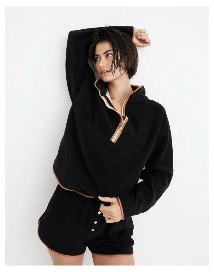 Women Donni Fleece Half Zip Pullover Jet Madewell Sweatshirts and Sweatpants Women Donni Fleece Half Zip Pullover Jet Madewell Sweatshirts and Sweatpants