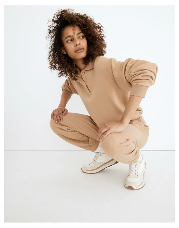 Women Donni Vintage Fleece Polo Sweatshirt Camel Madewell Sweatshirts and Sweatpants