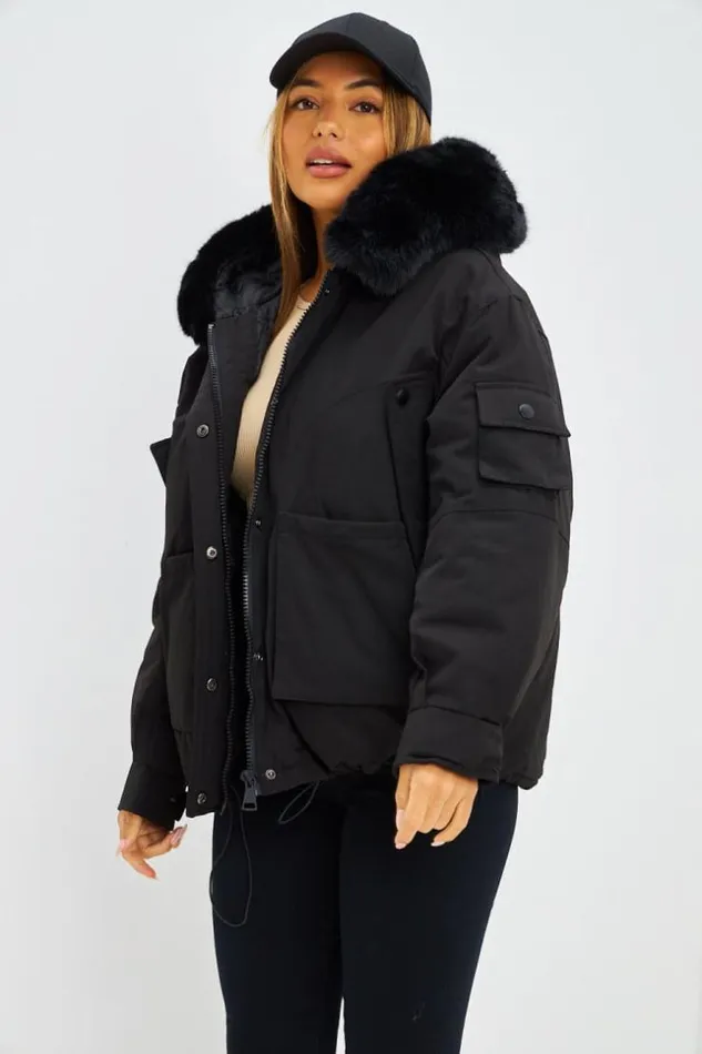 Women Doudoune Courte Noire Capuche En Fourrure Black Brentiny Paris Parkas And Down Jackets Women Doudoune Courte Noire Capuche En Fourrure Black Brentiny Paris Parkas And Down Jackets