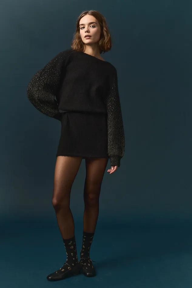 Women Dress Barty Noir Robe En Laine Et Mohair Avec Lurex Noir Des Petits Hauts Dresses and Skirts