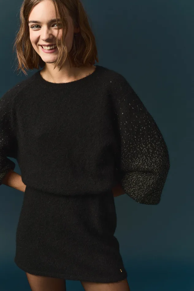 Women Dress Barty Noir Robe En Laine Et Mohair Avec Lurex Noir Des Petits Hauts Dresses and Skirts