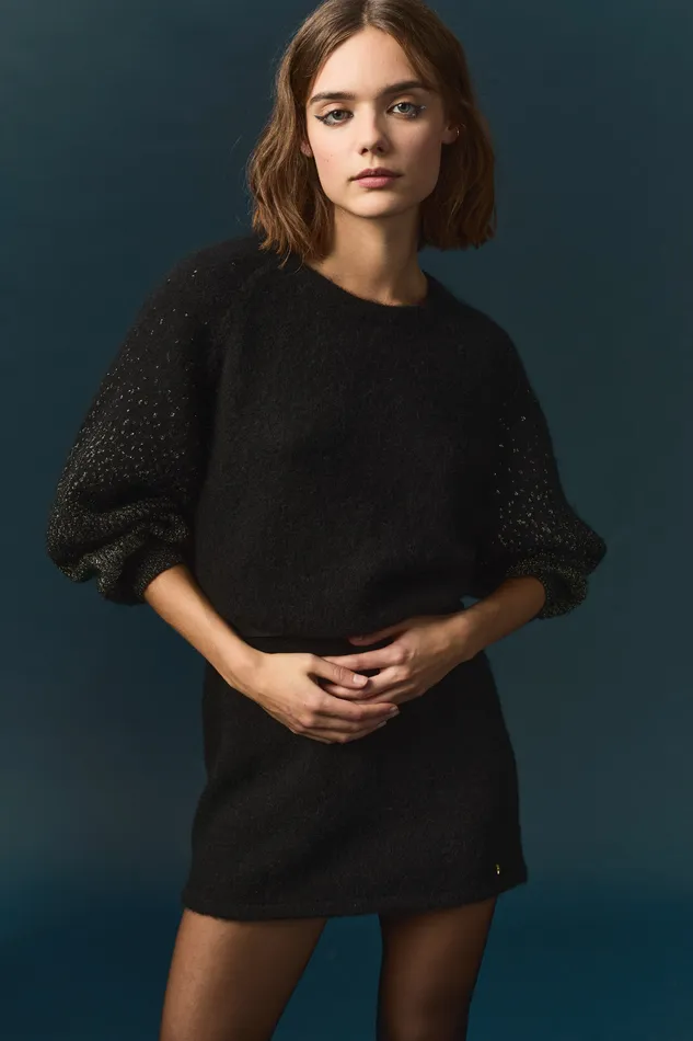 Women Dress Barty Noir Robe En Laine Et Mohair Avec Lurex Noir Des Petits Hauts Dresses and Skirts