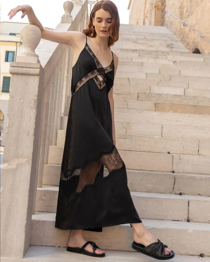 Women Dresses Belle and Bloom Heavenly Bodies Lace Slip Dress 8211 Black