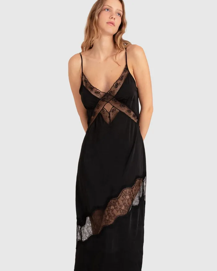 Women Dresses Belle and Bloom Heavenly Bodies Lace Slip Dress 8211 Black