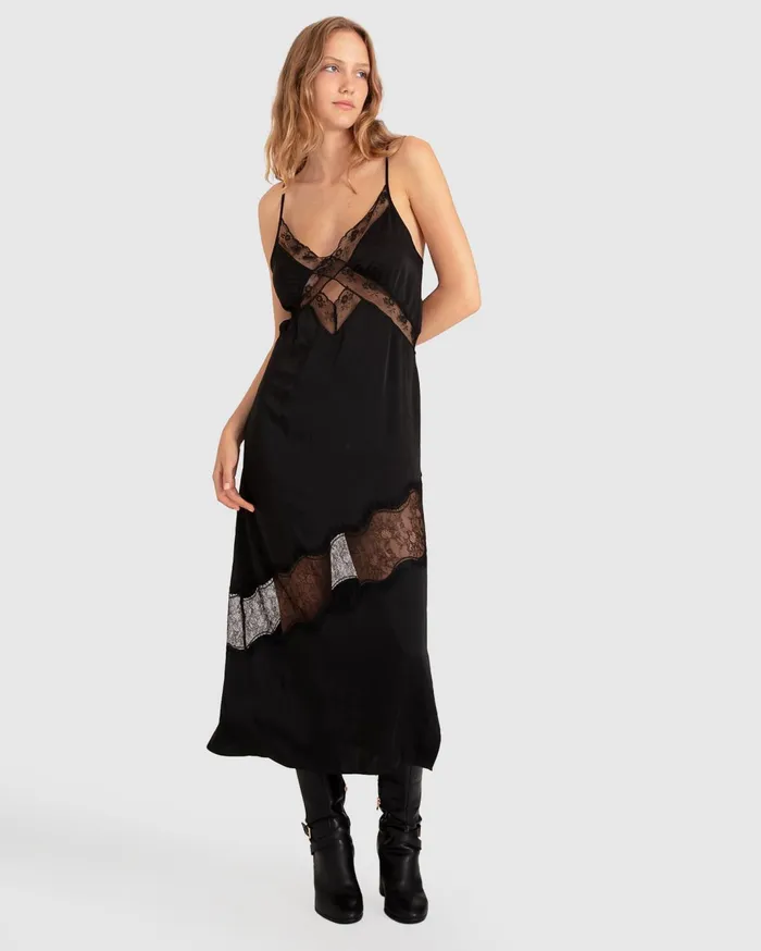 Women Dresses Belle and Bloom Heavenly Bodies Lace Slip Dress 8211 Black