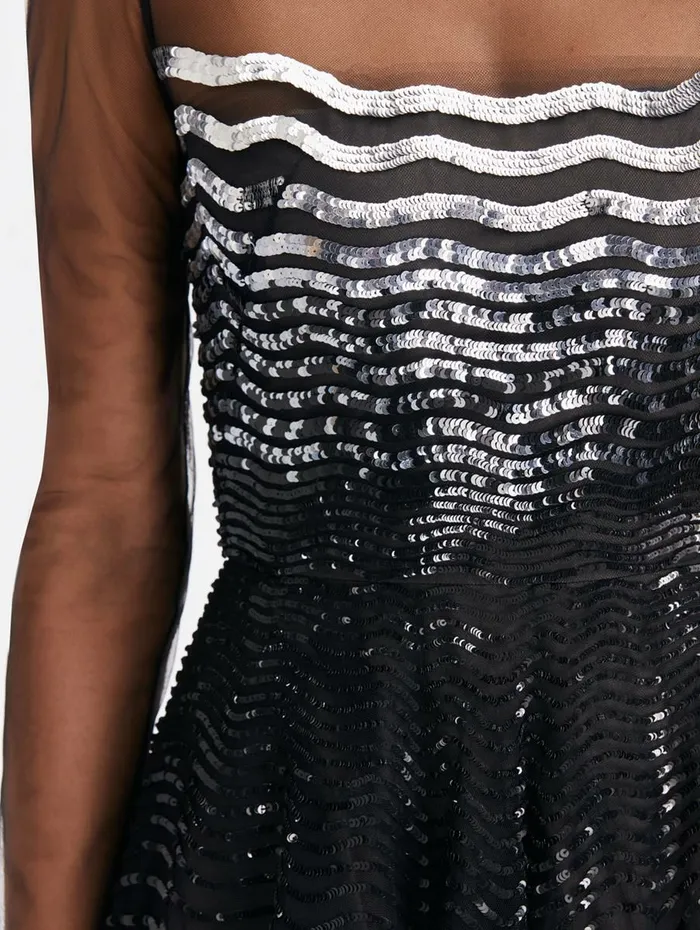 Women Dresses Oscar De La Renta Illusion Neck Sequin Wave Dress Blacksilver Women Dresses Oscar De La Renta Illusion Neck Sequin Wave Dress Blacksilver