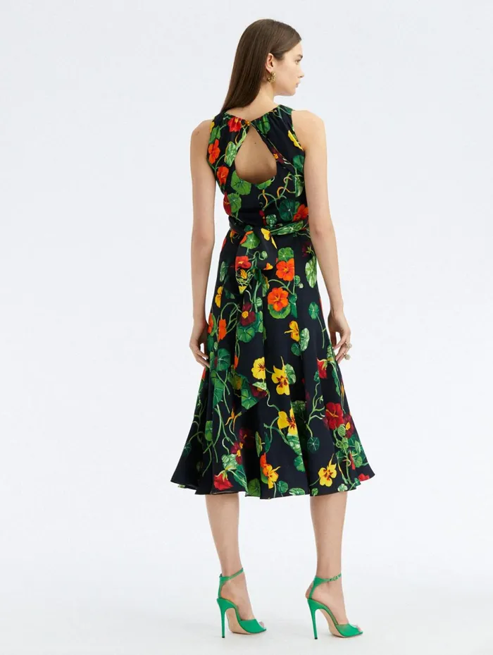 Women Dresses Oscar De La Renta Nasturtium SatinBack Crepe Dress Navy Multi Women Dresses Oscar De La Renta Nasturtium SatinBack Crepe Dress Navy Multi