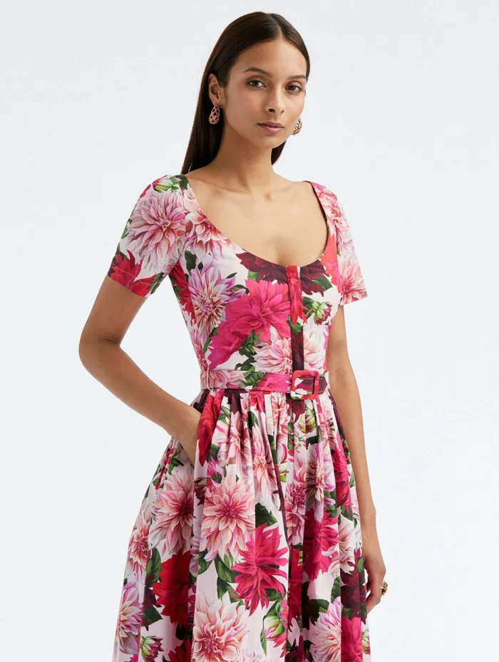 Women Dresses Oscar De La Renta Scoop Neck Dahlia Cotton Poplin Dress Pink Multi Women Dresses Oscar De La Renta Scoop Neck Dahlia Cotton Poplin Dress Pink Multi
