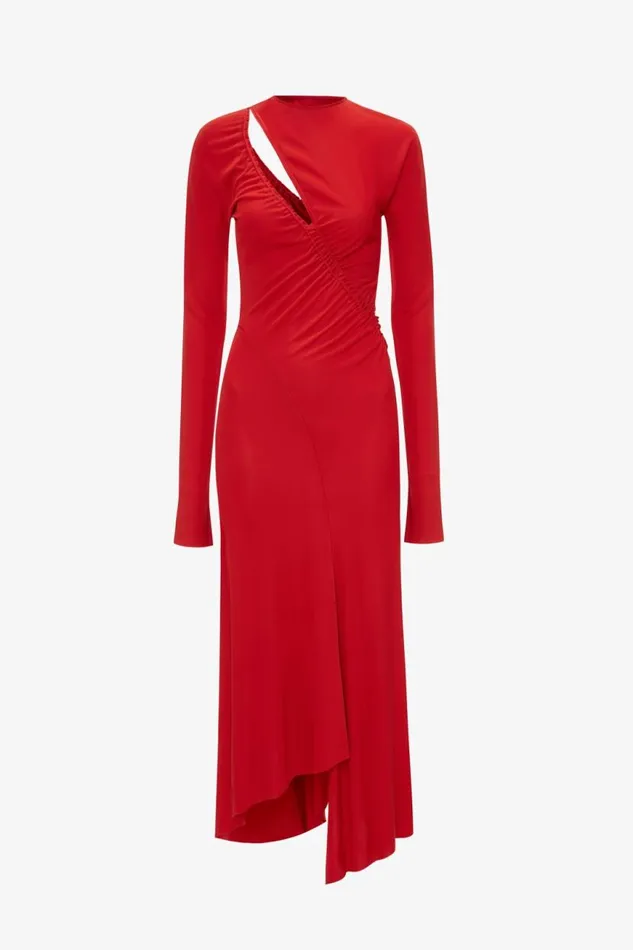 Women Dresses Victoria Beckham Asymmetric Slash Jersey Dress In Crimson