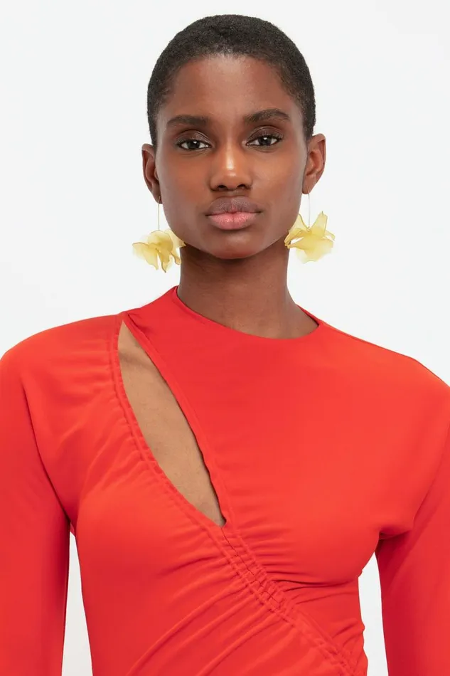 Women Dresses Victoria Beckham Asymmetric Slash Jersey Dress In Crimson