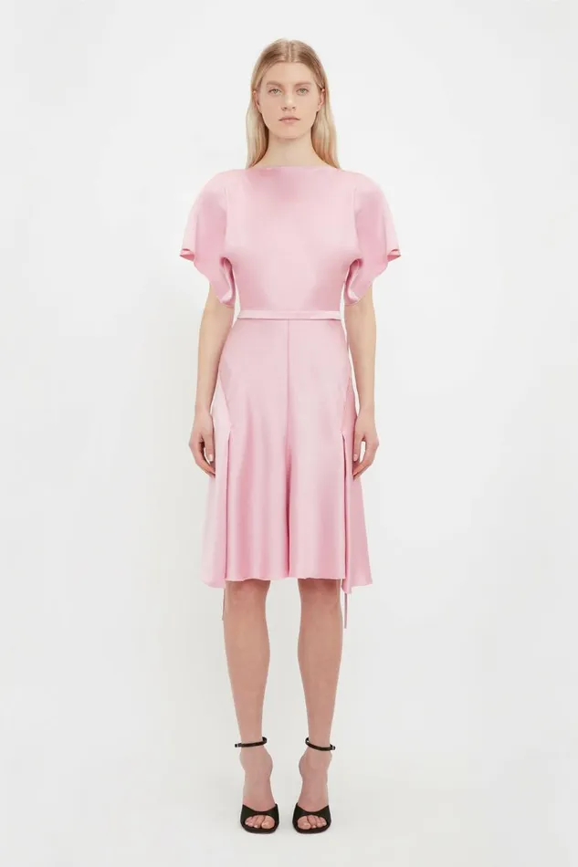 Women Dresses Victoria Beckham Draped Sleeve Cut Out Mini Dress In Rose