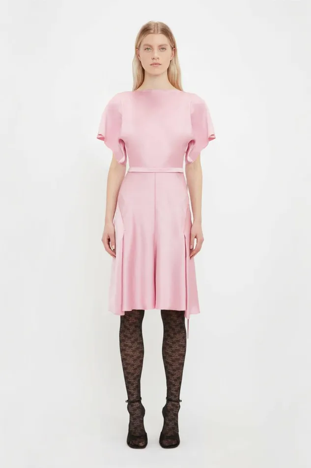 Women Dresses Victoria Beckham Draped Sleeve Cut Out Mini Dress In Rose