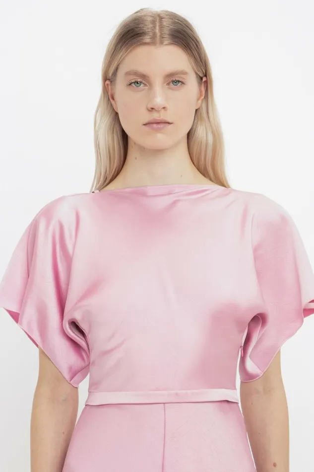 Women Dresses Victoria Beckham Draped Sleeve Cut Out Mini Dress In Rose