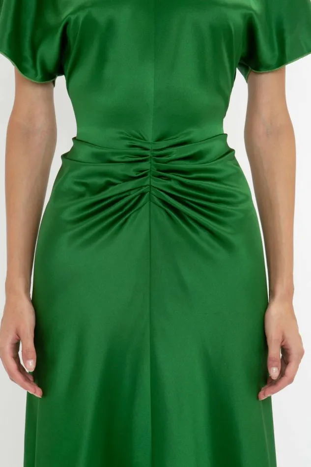 Women Dresses Victoria Beckham Gathered Waist Midi Dress In Emerald