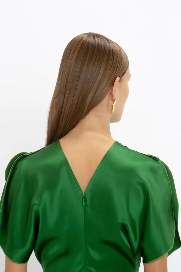 Women Dresses Victoria Beckham Gathered Waist Midi Dress In Emerald