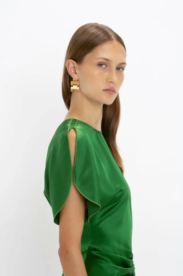 Women Dresses Victoria Beckham Gathered Waist Midi Dress In Emerald
